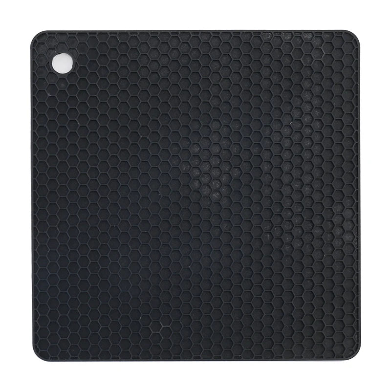Black textured square mat on a white background