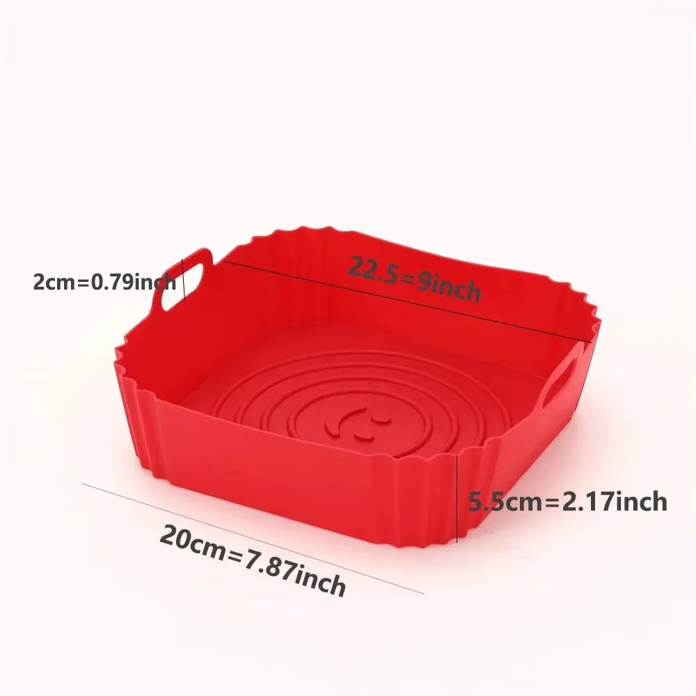 Red silicone mat with measurements on a white background