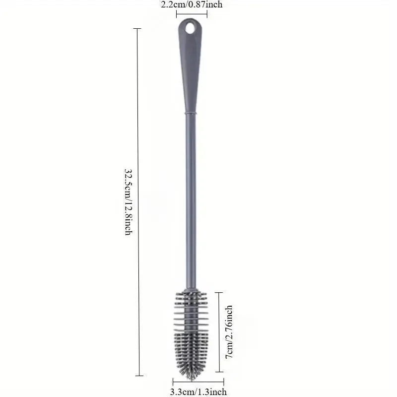 Bottle brush with dimensions labeled on a white background