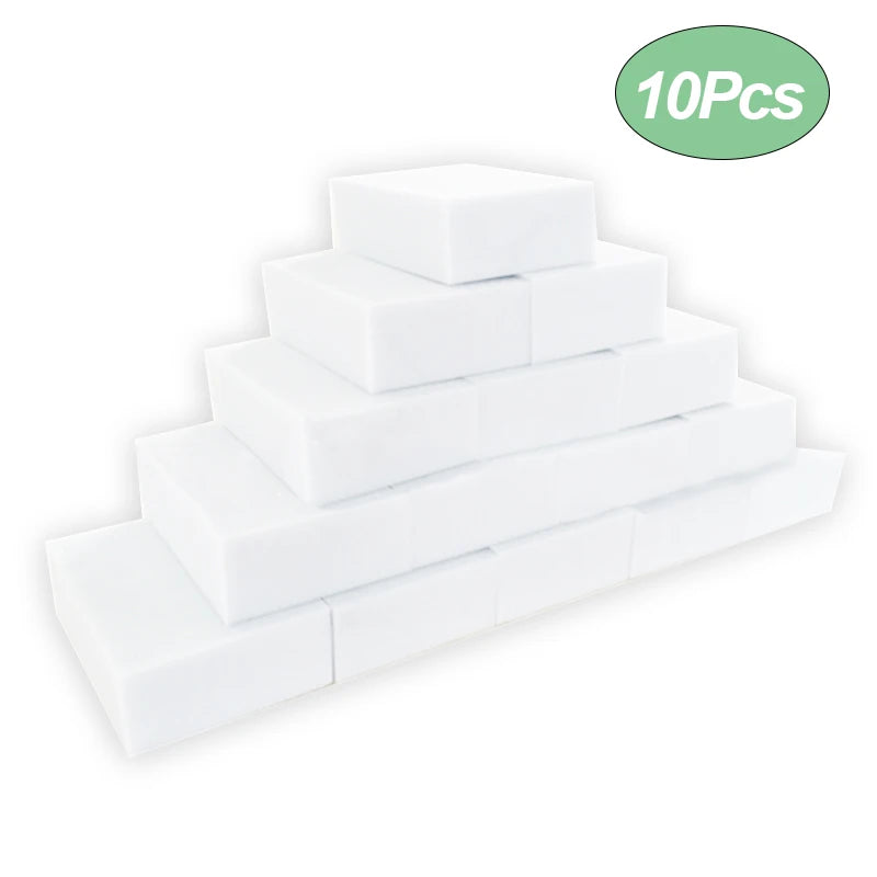 Stack of white boxes with a green label indicating 10 pieces on a white background
