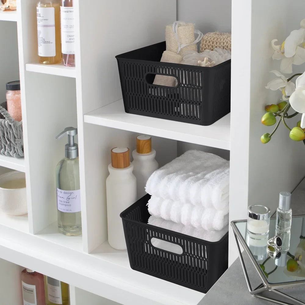 Stackable Storage Tote Baskets – 2 Pack with Handles