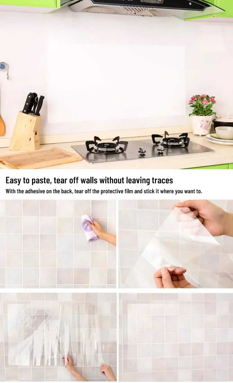 Step-by-step guide on applying a adhesive film in a kitchen setting.