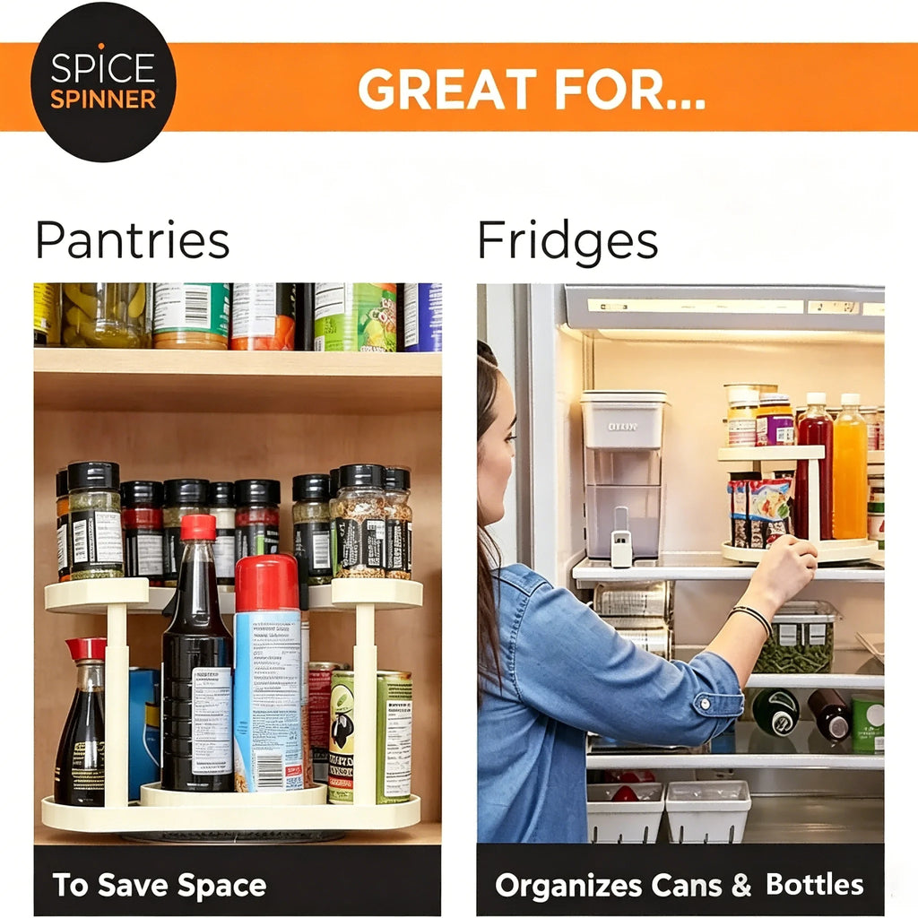 2-Tier 360° Rotating Spice Rack Organizer – Adjustable Height Lazy Susan for Cabinet or Counter