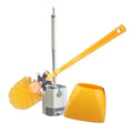 A yellow and gray electric floor cleaner set with a long yellow handle, a gray cleaning head, a yellow duster brush, and a yellow base, shown on a plain white background.