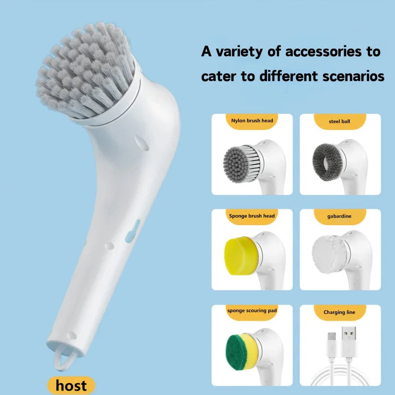 Electric Spin Scrubber – 5-in-1 Rechargeable Cleaning Brush with Interchangeable Heads