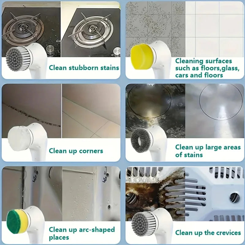 Electric Spin Scrubber – 5-in-1 Rechargeable Cleaning Brush with Interchangeable Heads