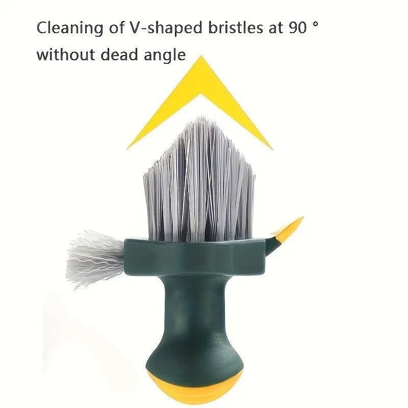 Cleaning brush with V-shaped bristles on a white background
