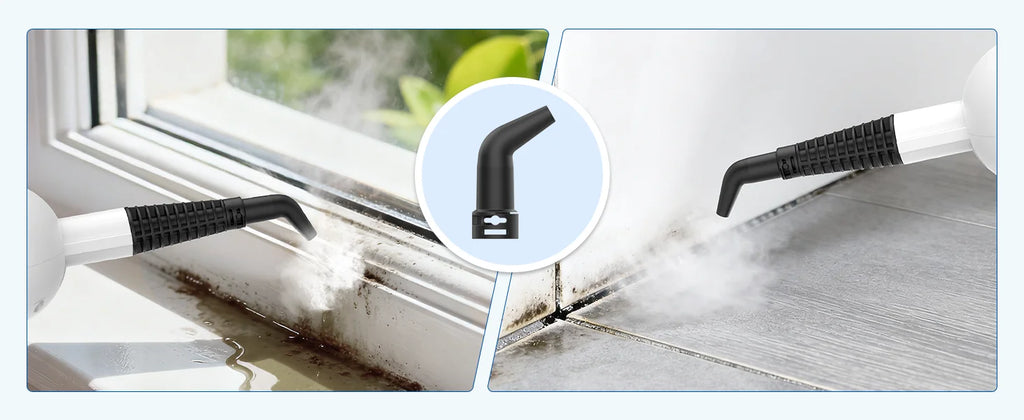 Window cleaning tool being used to clean a window and its frame.