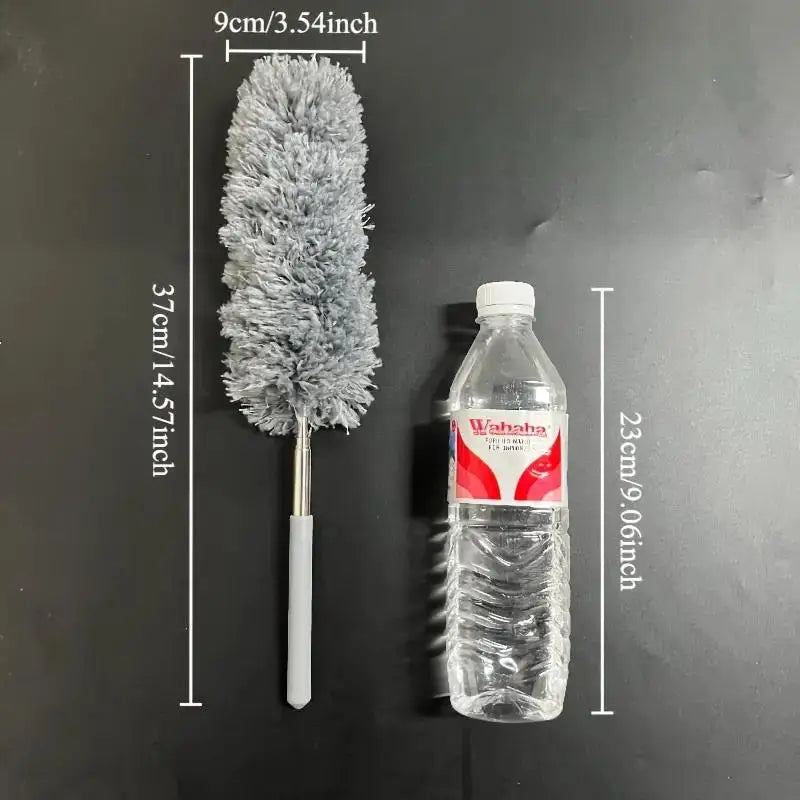 Cleaning brush and water bottle with measurements on a dark background