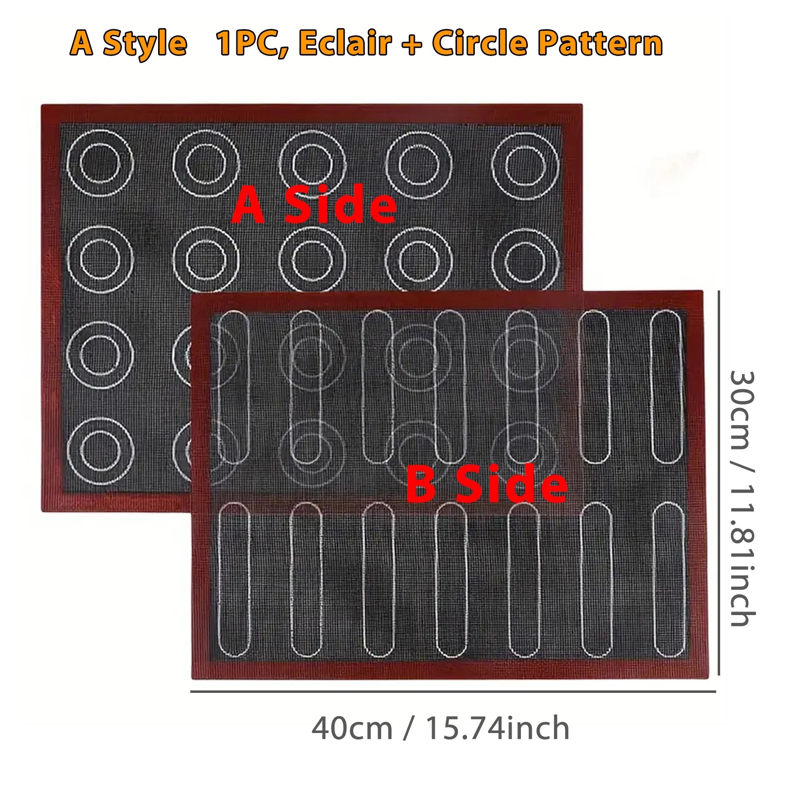 Two baking mats with eclair and circle pattern on a white background