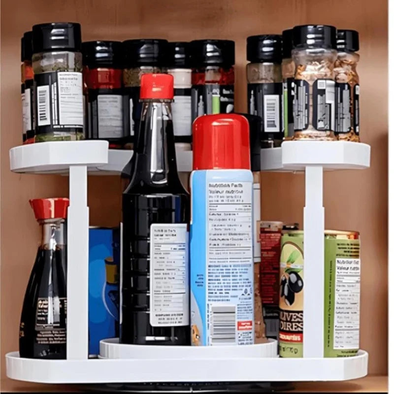 2-Tier 360° Rotating Spice Rack Organizer – Adjustable Height Lazy Susan for Cabinet or Counter