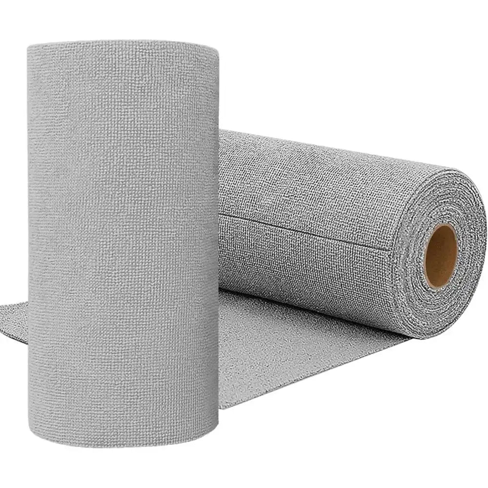 Roll of gray fabric on a white background
