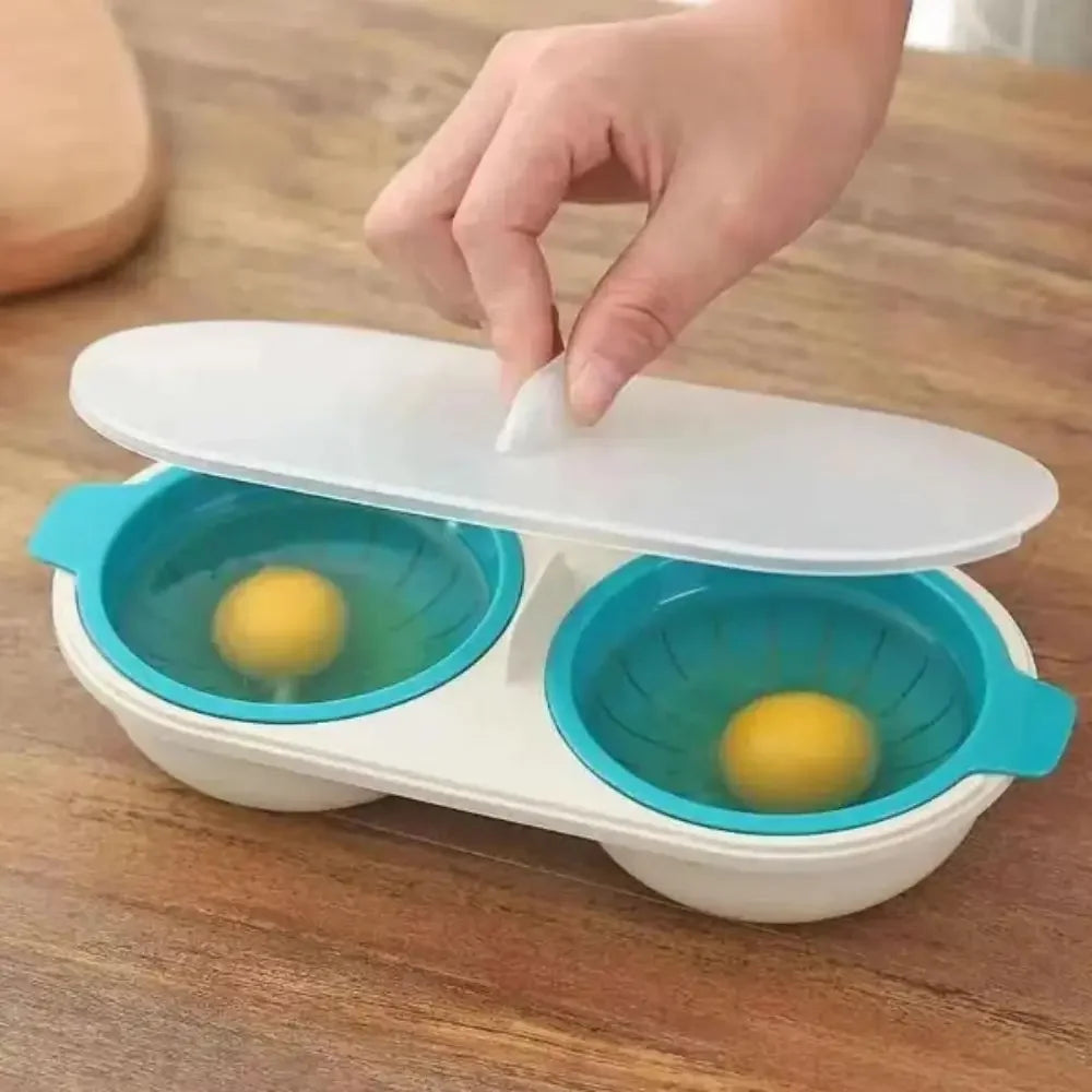 Egg holder with two eggs on a wooden surface