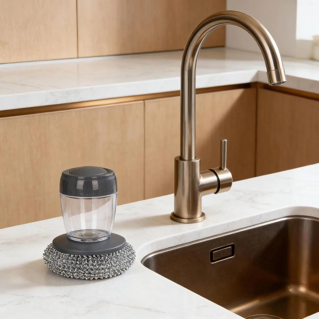 Soap Dispensing Dish Brush with Replaceable Head – No-Mess Scrubber for Dishes, Pots & Pans