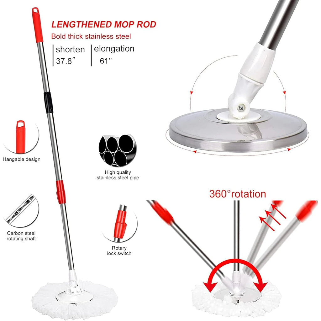 Illustration of a mop with features highlighted on a white background