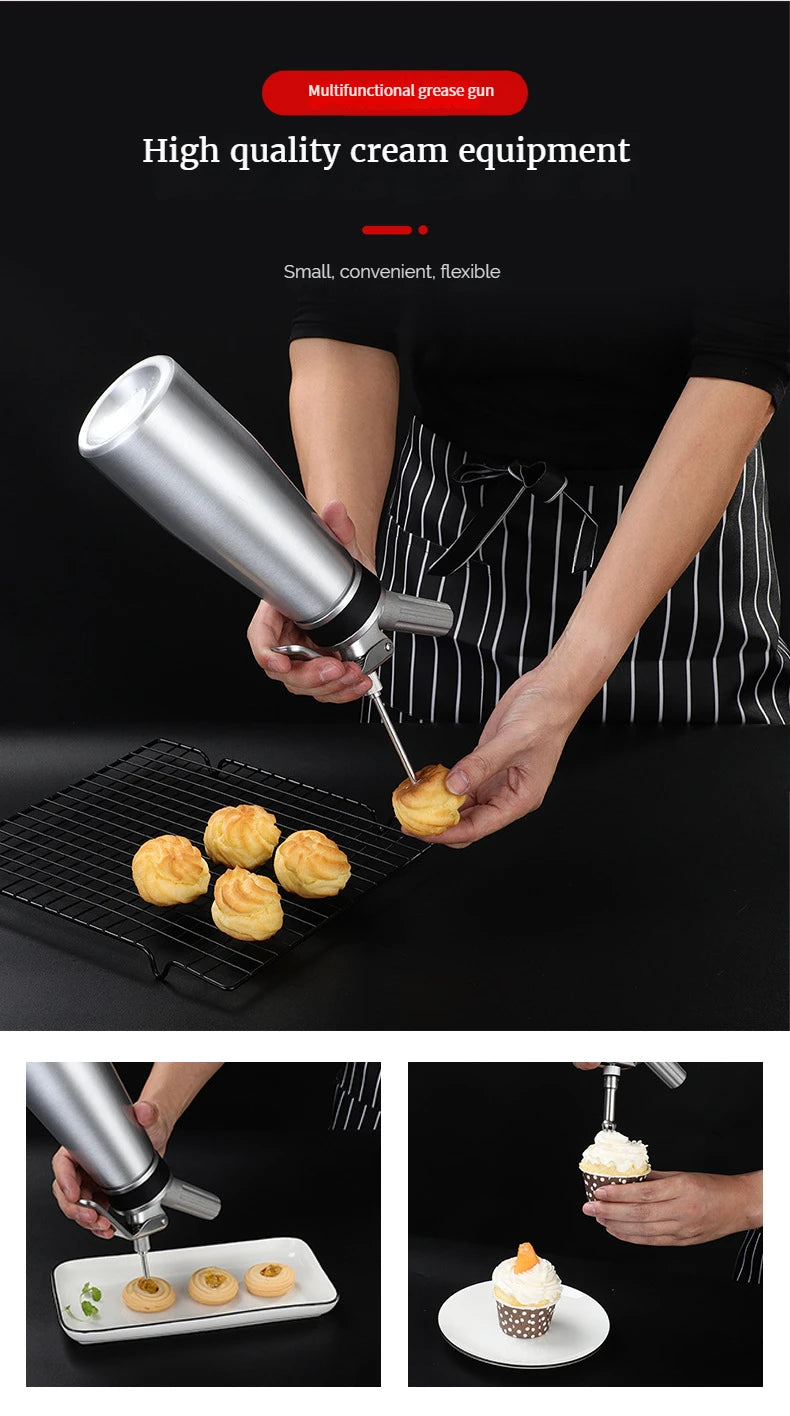Whipped Cream Dispenser – 17oz & 34oz Aluminum Cream Whipper with Piping Nozzles