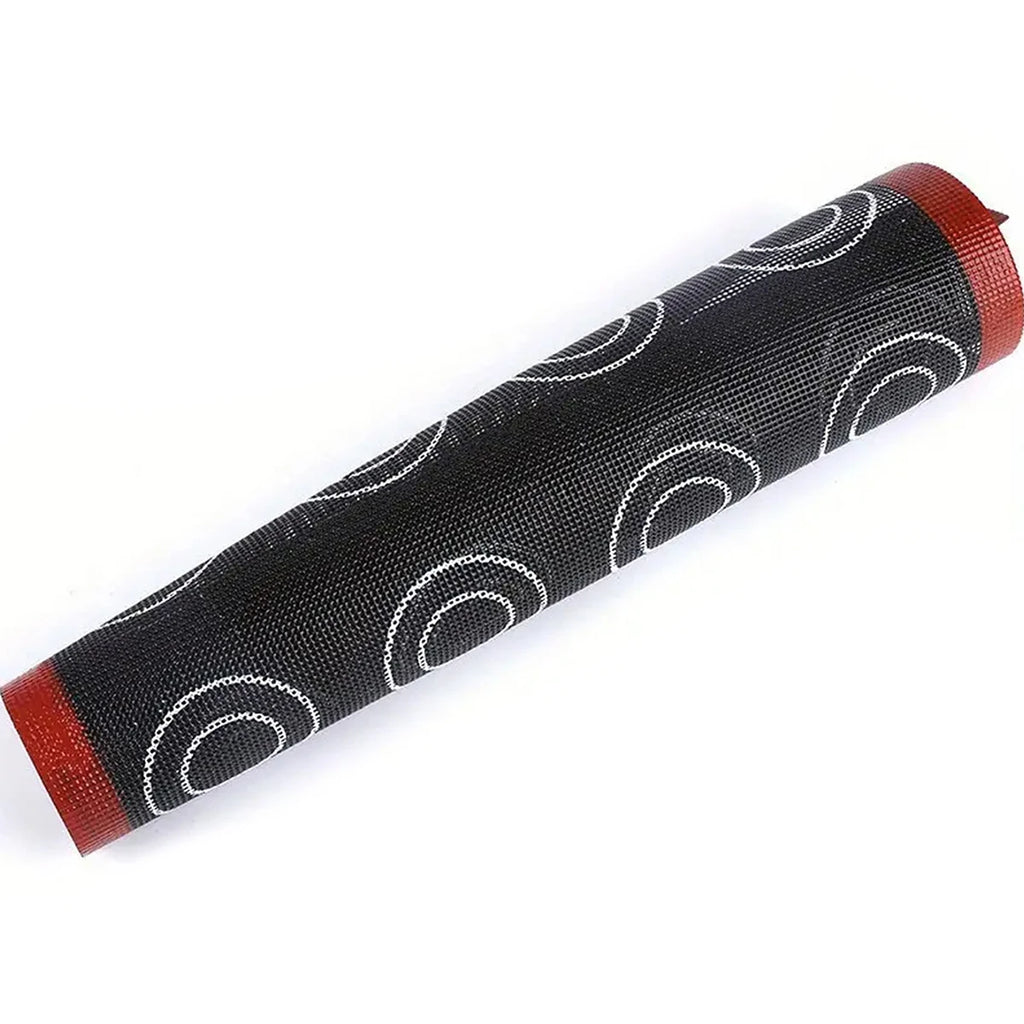 Black handlebar grip with white patterns and red ends on a white background