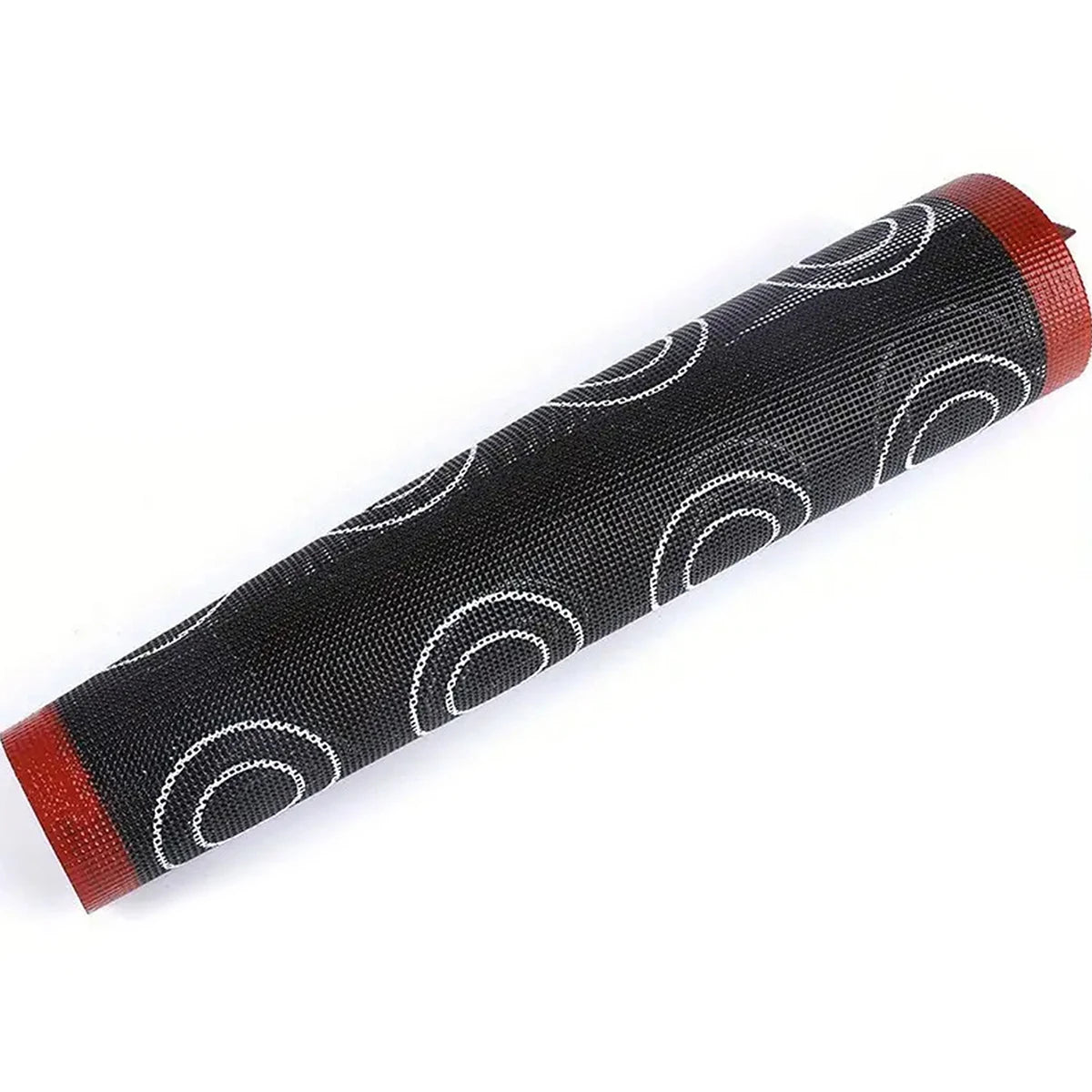 Black handlebar grip with white patterns and red ends on a white background