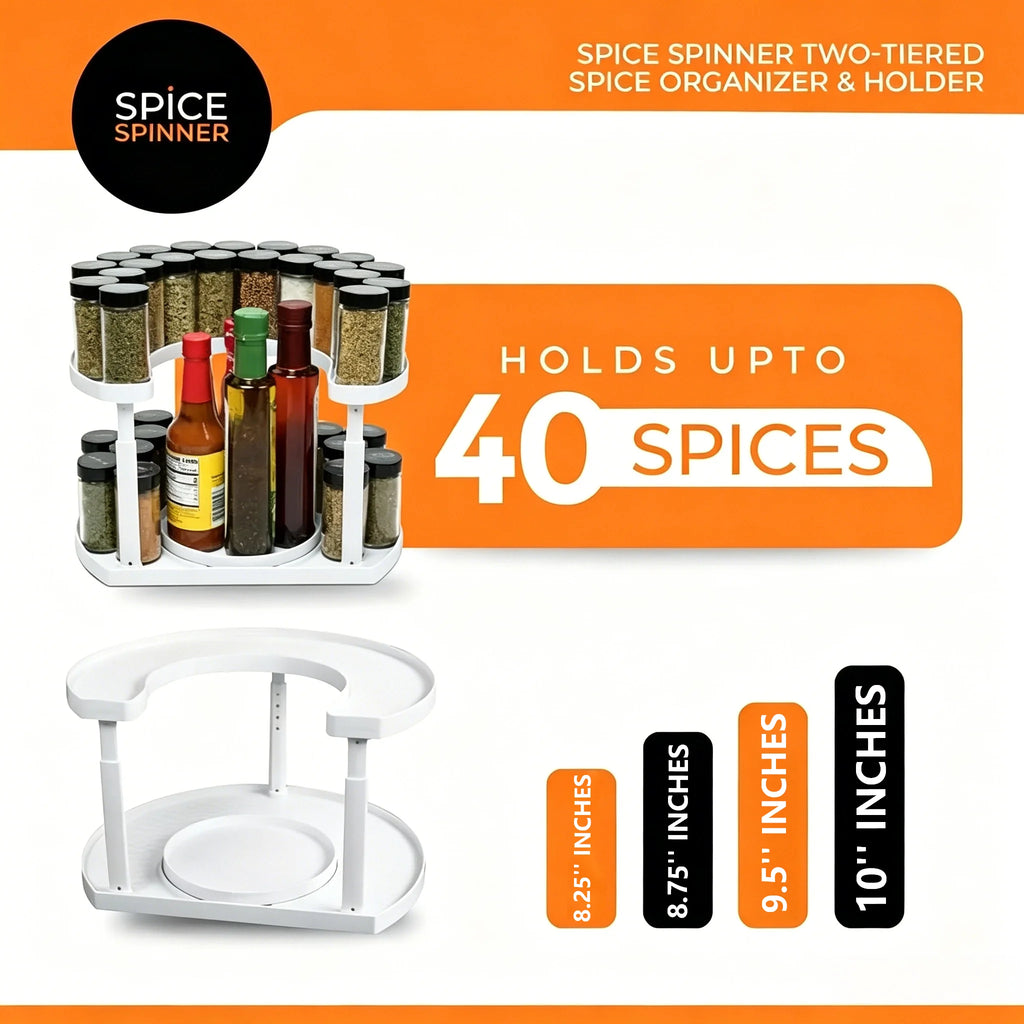2-Tier 360° Rotating Spice Rack Organizer – Adjustable Height Lazy Susan for Cabinet or Counter