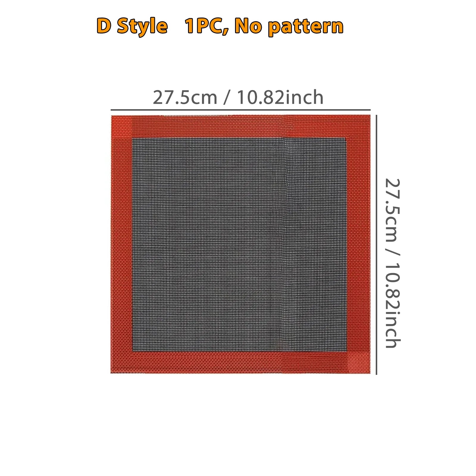 Red frame with gray mesh, dimensions 27.5cm x 27.5cm, no pattern.