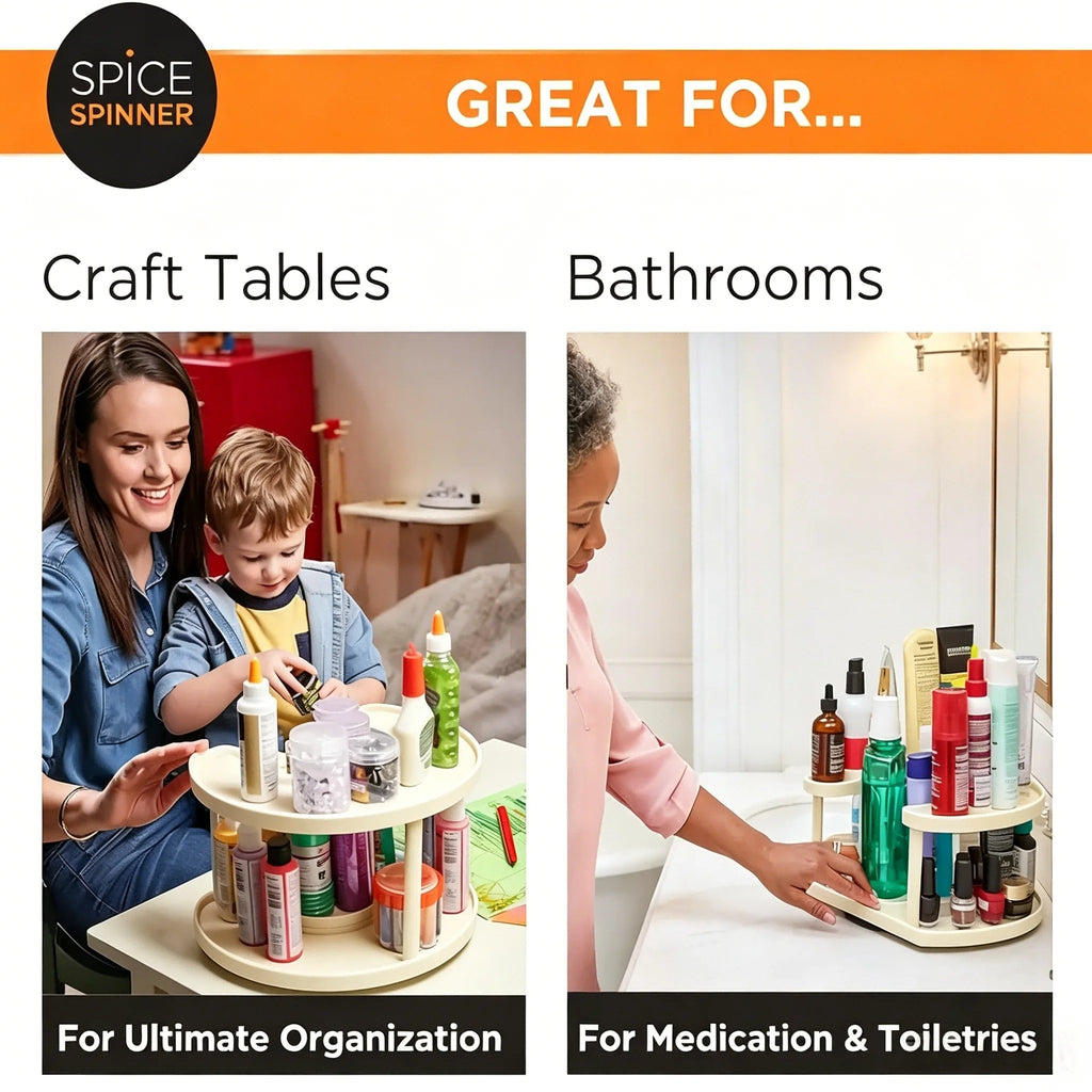 2-Tier 360° Rotating Spice Rack Organizer – Adjustable Height Lazy Susan for Cabinet or Counter