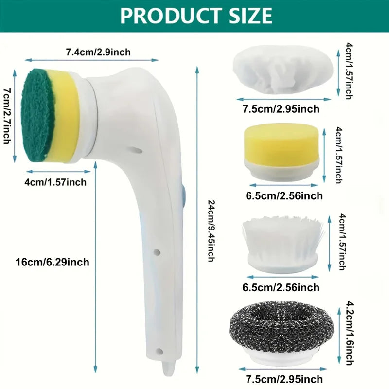 Electric Spin Scrubber – 5-in-1 Rechargeable Cleaning Brush with Interchangeable Heads