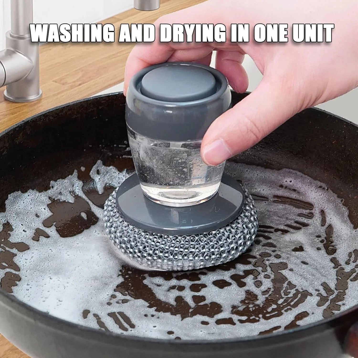 Soap Dispensing Dish Brush with Replaceable Head – No-Mess Scrubber for Dishes, Pots & Pans