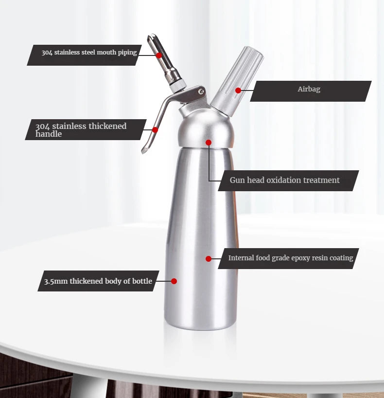 Whipped Cream Dispenser – 17oz & 34oz Aluminum Cream Whipper with Piping Nozzles