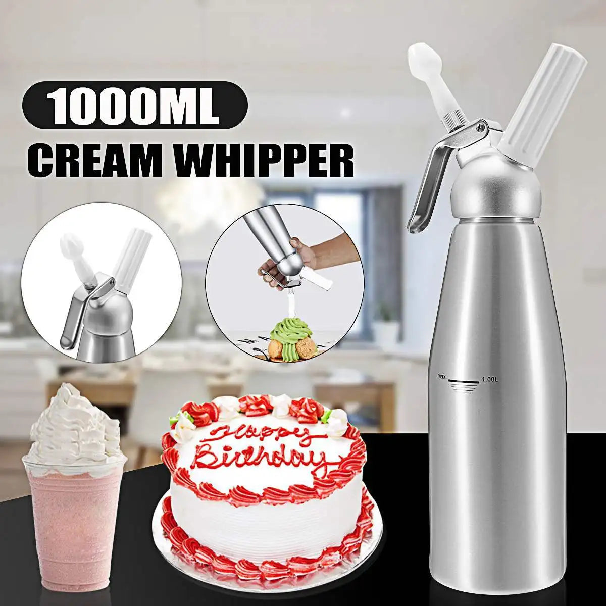 Whipped Cream Dispenser – 17oz & 34oz Aluminum Cream Whipper with Piping Nozzles