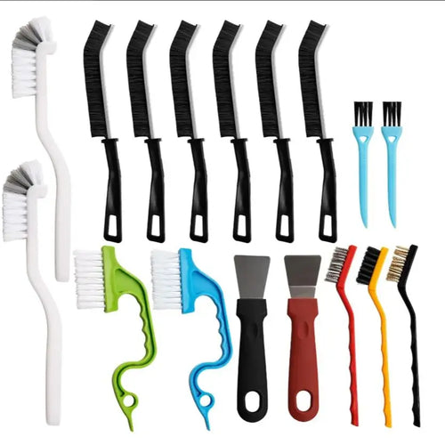 Set of cleaning brushes and tools on a white background