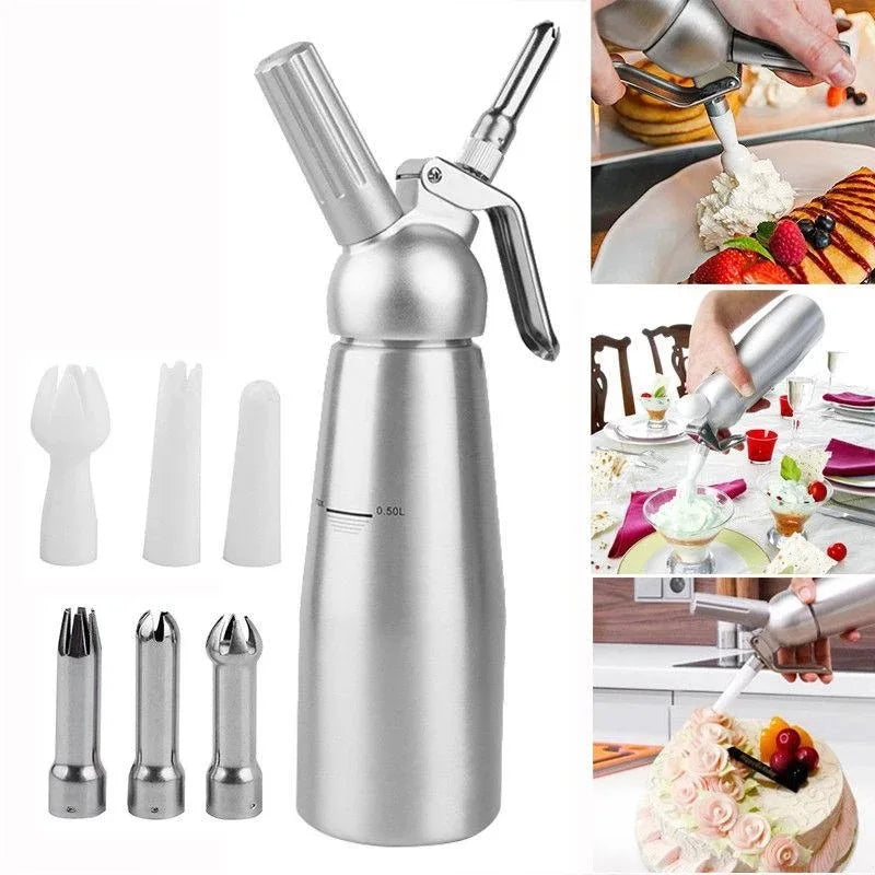Whipped Cream Dispenser – 17oz & 34oz Aluminum Cream Whipper with Piping Nozzles