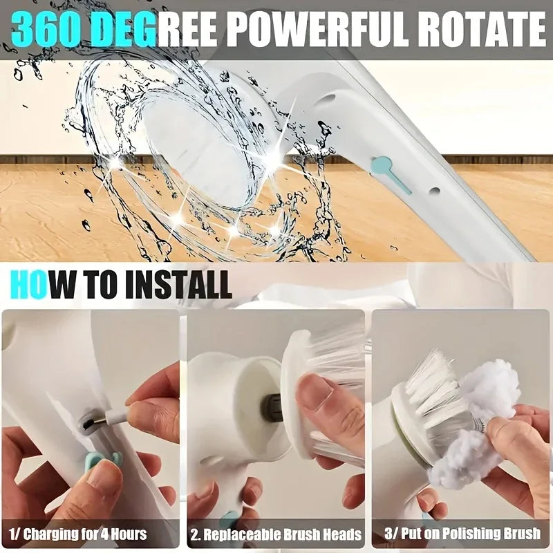 Electric Spin Scrubber – 5-in-1 Rechargeable Cleaning Brush with Interchangeable Heads