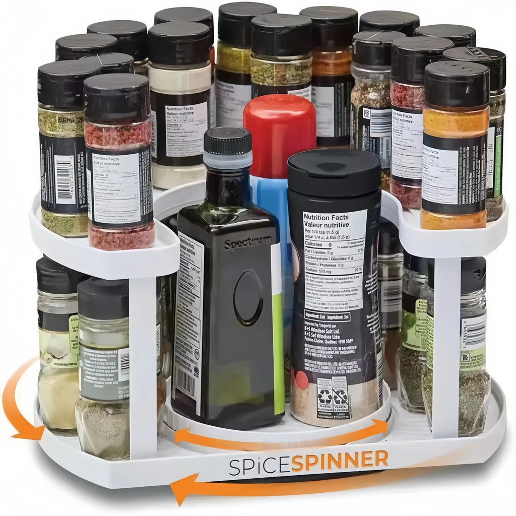 2-Tier 360° Rotating Spice Rack Organizer – Adjustable Height Lazy Susan for Cabinet or Counter